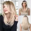 Synthetische Pruiken EATON Lichtbruin Rechte Kant Voor Pruiken Midden Blond Kant Synthetische Pruik Natuurlijke Haarlijn Warmte ldd240313