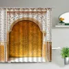 Curtains Moroccan Retro Antique Arched Doors Shower Curtains Old Vintage Wooden Door Bathroom Waterproof Fabric Bath Curtains with Hooks