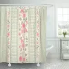 Curtains Floral Collection 66 x 72 inches Green Delicate Floral Pattern with Laces Stripes and Pink Roses Shabby Shower Curtains