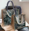 Designer -Tote Bag Luxury Handbags EcoFriendly Large Linen Beach med Pearl Chain Shopping Handväska