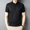 Business Casual Short Sleeve Men Plaid Polo Shirts Korean Kläder Summer Tees Fashion Male Vintage Loose Smooth Basic Tops 240304