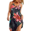 Abiti casual Abito da spiaggia senza maniche con cinturino con stampa floreale vintage Vestito estivo per donna Donna Girasole hawaiano Vestido Feminino