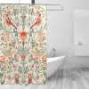 Rideaux William Morris Strawberry Thief Flower Pattern Print Tissu Rideau de douche Salle de bains Décoratif Design original Vert avec crochets