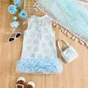 Abiti da ragazza Estate Nuovo Senza maniche O Collo Fiocco Maglia floreale Blu Designer Carino Party Princess Dress Custume 6M-3T ldd240313