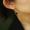 Dangle Küpeler Doğal Lapis Lazuli Kadın S925 Sterling Gümüş Hipoalerjenik Mizaç Uzun Geometrik Rhombus Simp