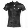 T-shirts voor heren Heren Glanzend leer T-shirt Grote maten Korte mouw Glanzend PVC Tops Mannelijke Turn-down kraag Vormgeven Latex Casual Jas Sexi