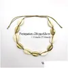 Anhänger Halsketten Strand Natürliche und Zinklegierung Shell Charm Armband Halskette Beige Cord Gold Farbe Handgewebt Ein Satz für Frauen Geschenk Dr Dhxcz