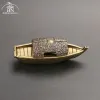 Brûleurs antiques en cuivre, sculpture de bateau de pêche, ornement de table, accessoires de décoration de table à thé, porte-encens, décoration de maison, artisanat en laiton