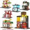 Blocchi giocattolo Mini City Street Building Blocks Coffee Shop Hamburger Store City Fai da te Giocattoli dei mattoni Compatibile Neri per i bambini Regalo C214v