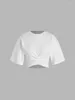 T-shirts Femmes Coton Casual Ruché T-shirt à manches courtes Femmes Été 2024 Tendance Y2K Vêtements Drop Épaule Crop Top Streetwear