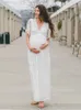 Maternity Dresses for Po Shoot Summer V Neck White Lace Short Sleeve Pregnancy Dress Pregnant Women Pography Maxi 240309