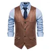 Gilet da uomo Gilet alla moda Scollo a V in pelle scamosciata Monopetto senza maniche Top da lavoro e per il tempo libero (non include la camicia)