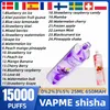 Genuíno VAPME SHISHA 15000 Puffs Vape E-cigarros descartáveis 0% 2% 5% Puff 15k 25ml Bobina de malha de cápsula pré-cheia 650mah Bateria recarregável 24 sabores 15K 12K 18K 20K puffs