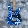 Edward Eddie Van Halen Heavy Relic Blue Franken 5150 Electric Guitar Black White Stripes Floyd Rose Tremolo Bridge Slanted Pickup Real Reflector