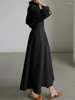 Robes décontractées coton lin chemise robe femme à manches longues élégant maxi pour les femmes printemps automne col en v robe de soirée