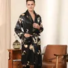 Mâle Satin Vêtements De Nuit Robe Pantalon Dargon Pyjamas Ensemble Imprimer Hommes Vêtements De Nuit Kimono Peignoir Robe Faux Soie Salon Porter Des Vêtements De Maison 240304
