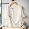 Ropa étnica Primavera Verano Tradicional Chino Ropa de mujer Top de manga corta Top suelto Hanfu Tang Traje Cuello redondo Camiseta literaria