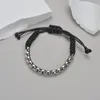 Link pulseiras marca clássica corrente de aço titânio com pulseira de corda preta para mulheres homens ajustável atacado 2024