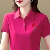 Damen Polos Damenmode Kurzarm Blumendruck T-Shirts Elegante Polokragen T-Shirt 2024 Sommer Casual Slim Button Basic Tops Ropa De