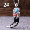 Hängen Nepal Real 925 Silver Sterling Necklace Tibetan Men's Retro Thai Craft Wolf Inlaid Agate Turquoise Pendant Withiout Chain