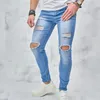 Calças de brim masculinas homens magros buracos calças streetwear elegante masculino angustiado jogging estiramento lápis calças jeans para roupas
