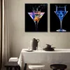 블루 라이트 와인 유리 유리 캔버스 포스터 바 부엌 장식 그림 현대 홈 장식 벽 예술 벽 예술 식당 식당 장식 1334y