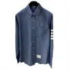 Thoms Physical TB Four Bar Blue Denim Shirt للأزواج قميصًا غير رسمي طويل الأكمام