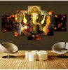 Kalligrafi hd tryckt 5 bitar duk konst hinduiska gud ganesha elefant målning hindugodcanvas dropshipping canvas art up1931b