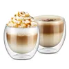 Set of 2 Double Wall Coffee Glasses Cups 250 millilitre 8 5 Ounce Double Layer Insulated Glasses Glass Tea Latte Glasses Cups Drin287I