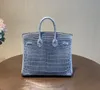 borsa per marchi di borsa di lusso da 25 cm Designer Borse Real Shinny Crocodile Skin completamente di qualità a mano Blu Delivery Delivery Prezzo all'ingrosso