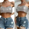 Tanques femininos sexy strass topo cristal borlas corrente colheita topos camisa para noite clube festa roupas presentes