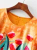 Feestjurken AELESEEN Runway Fashion Midi-jurk Dames Herfst Bloemenprint Oranje Elegant knielange Office Dames Vakantie