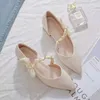 Dress Shoes Footwear Closed Pointed Toe Summer 2024 Bow Sandals For Woman Beige Office Work Women's With Medium Heels Casual The