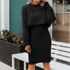 Work Dresses Women's Long Sleeve Lazy Style Fashionable Solid Knitted Dress Two Piece Medium Length Graduation Female Wedding Elegant Prom