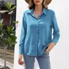 Women's Blouses Elegant Button Down Satin Shirts Fashion Woman Blouse 2024 Long Sleeve Lapel V Neck Casual Work Cooling Breathable Slim