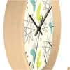 Wall Clocks Retro Clock Mid Century Modern 1950S Inspired Cream And Aqua Pattern Vintage Wood Drop Delivery Home Garden Decor Otxim