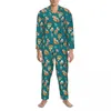 Ropa de Dormir para Hombre Pijamas Tribales Verde Azulado Hombre Retro Estampado Animal Lindo Dormitorio Ropa de Dormir Otoño 2 Piezas Casual Suelto Diseño de Gran tamaño Traje para el hogar