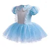 Palco desgaste azul crianças festa de noite vestido fofo gaze pequena flor menina ballet tutu dancewear crianças aniversário desempenho traje