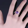 Bagues de cluster Mignon Poire Violet Zircone Cubique Blanc CZ Bague Plaquée Argent V0107