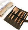 Naturliga bambu servis uppsättningar Travel Cutlery Kit Knife Fork Spoon Straw and Cleaning Brush Camping Office Lunch Cutlery Set With3076055