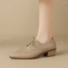 Sapatos de vestido primavera outono ovelha couro renda mulheres mocassins apontou toe salto robusto para bombas de conforto zaptos mujer