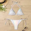 Women's Swimwear Shiny Swimwear Women Halter Bathers Bling Sequin Bikini Set Cut Out Push Up Padded Bathing Suit Thong Swimwear Glitter Biquini