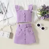 Set di abbigliamento Pudcoco Bambino Bambini Neonate 2 pezzi Abiti estivi Volant senza maniche Canotte Gonna con cintura Set vestiti 18M-6T