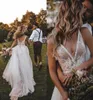 2020 NOWOŚĆ seksownego koronkowego głębokiego V Neck Backless Suknia ślubna Sieknięcie Tiul Bez rękawów Boho Bridal Sukienki 888915089