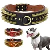 Dog Collars & Leashes 2'' Width Leather Collar Durable For Big Dogs Sharp Spikes Studded Medium Large Pet Pitbull German S229G