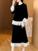 Sukienki robocze jesienna czarna aksamitna płaszcz top z długim rękawem spódnica Hlaf Dwuczęściowe zestaw