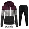 Womens solid color tricolor hoodie set hooded sweatshirt pants set sports jogging set hooded track and field suit S-4XL240311