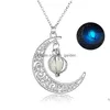 Collares colgantes Nueva llegada Halloween Pearl Hollow Moon Collar brillante para mujeres Meteorito Aleación Encanto Moda Joyería elegante Lad Dhbqm