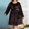 Casual Dresses Women'S Loose Plus Size Round Neck Dress Solid Color Autumn Long Sleeved Black Elegant Mid Length Skirt