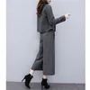 New women's spring and autumn two-piece jumpsuit, herringbone pattern woolen jacket, wide leg pants, fashionable set